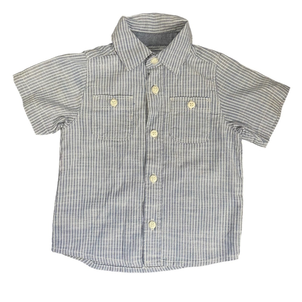 OshKosh B'Gosh Button Down Shirt Woven Short Sleeve Toddler Boys Striped 18 m
